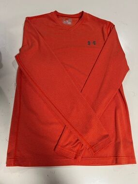 Under Armour Red-Orange Striped Long Sleeve Performance Shirt
